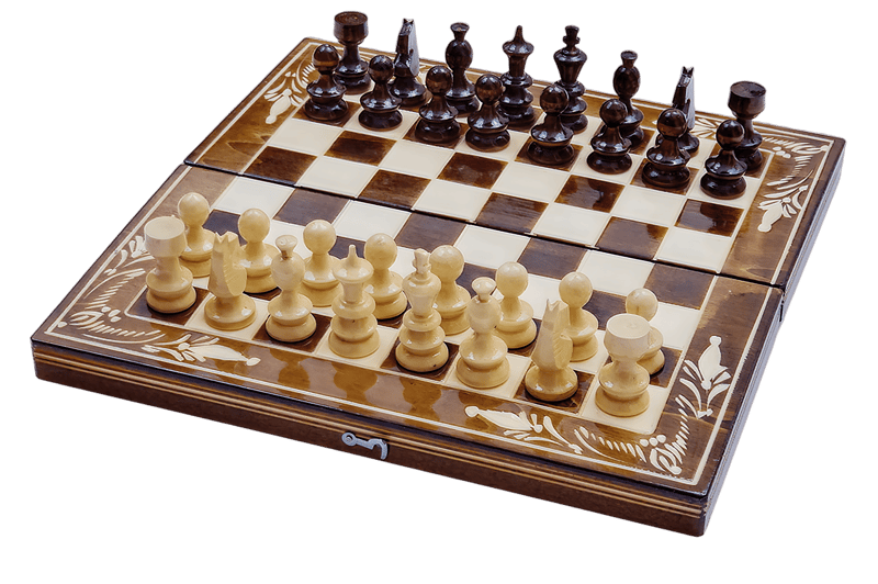 Joc de Șah și Table Marca din România ROmde™ din Lemn Natural de Fag Lucrat Autentic de Mână cu Unelte Tradiționale – Mai Multe Dimensiuni și Culori dintre Care Se Poate Alege - 32x32 cm, Maro cu Alb